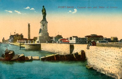 بورسعيد - منظر عام وتمثال لدسبس ، c1918-c1939. بواسطة غير معروف