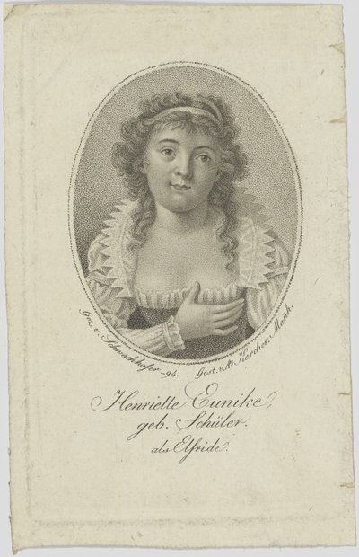 صورة لهينرييت هيندل شوتز ، ني شولر 1772-1849 باسم Elfride ، 1794. بواسطة غير معروف