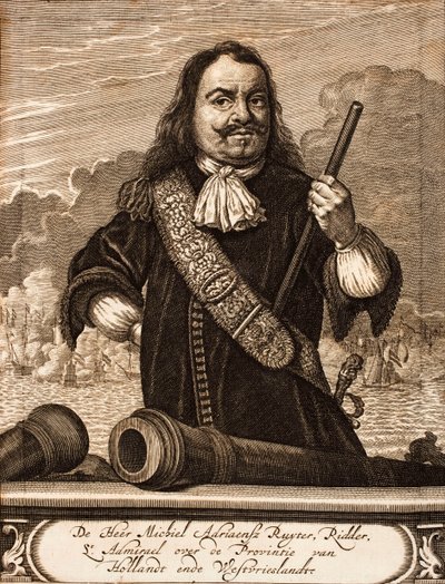 صورة لميشيل دي رويتر 1607-1676 من: موقع الحرب ، 1675. بواسطة غير معروف