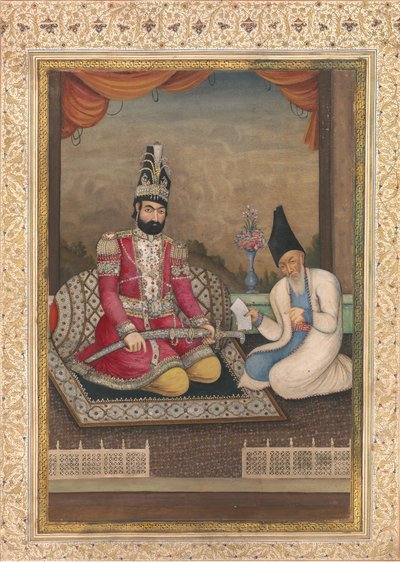 صورة لمحمد شاه قاجار ووزيره الحاج ميرزا أغاسي ، الربع الثاني من القرن التاسع عشر. بواسطة غير معروف