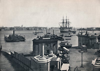 بورتسموث - منظر عام للميناء ، عرض سفينة حربية نيلسون ، النصر. ، 1895 بواسطة غير معروف