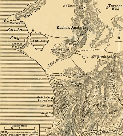 مواقع قوات ANZAC في شبه جزيرة جاليبولي في تركيا ، الحرب العالمية الأولى ، يوليو 1915 ، c1920. بواسطة غير معروف