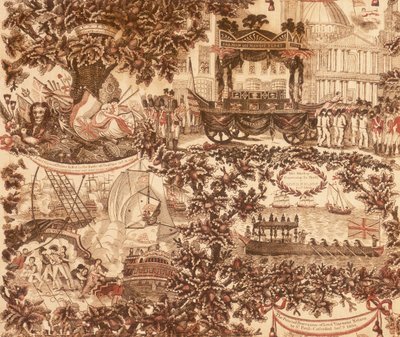 لوحة من الكتان المطبوع تصور موكب جنازة اللورد فيسكونت نيلسون ، 1806 بواسطة غير معروف