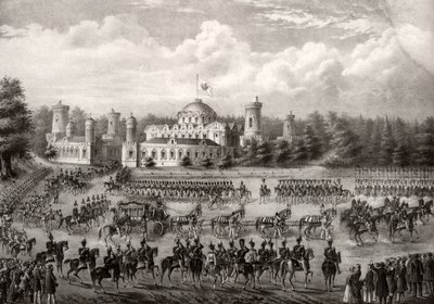 موكب القيصر نيقولا الأول إلى كاتدرائية الرقاد من قصر بتروفسكي أثناء تتويجه عام 1825 ، 1826 بواسطة غير معروف