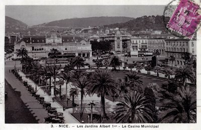 Provence Alpes Cote d'Azur، Alpes Maritimes (06)، Nice: منظر لحدائق ألبرت الأول و Municipal Casino Place Massena - بطاقة بريدية مؤرخة عام 1935 بواسطة غير معروف