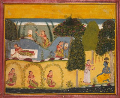 رادها تنتظر المصالحة مع كريشنا ، من جيتا جوفيندا في جاياديفا ، ج. 1680. بواسطة غير معروف