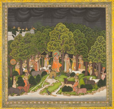 يلتقي رادها وكريشنا في الغابة خلال العاصفة ، ج. 1770. بواسطة غير معروف