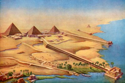إعادة بناء الأهرامات الثلاثة في أبوصير بمعابدها وطرقها ، 1933-1934 بواسطة غير معروف