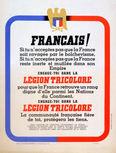 ملصق التوظيف في Vichy French Légion Tricolore ، 1942 بواسطة غير معروف