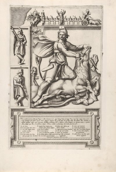ارتياح مع ميثراس يركع على ثور ويدفع سيفًا في كتفه ، على اليسار الثاني ... ، 1564. بواسطة غير معروف