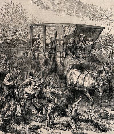 إنقاذ الجنود الروس الجرحى من ساحة المعركة ، حوالي عام 1878 بواسطة غير معروف
