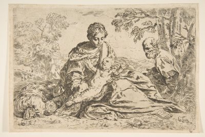 استرح على متن الرحلة إلى مصر ، مريم تحمل الطفل المسيح مع القديس يوسف ... ، حوالي 1640 أو بعد ذلك. بواسطة غير معروف