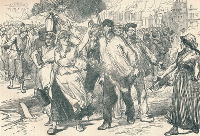 مثيري الشغب والوقودات يقومون بإطلاق المباني العامة في باريس خلال كومونة باريس ، 1871 1906 بواسطة غير معروف