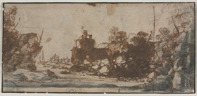 مدخل روكي مع القوارب والمباني المستقيمة ، 1600s. بواسطة غير معروف