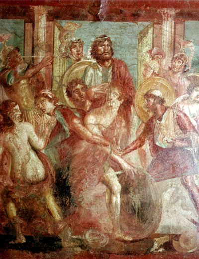 لوحة جدارية رومانية لأخيل يختبئ في Scyros ، و House of the Dioscuri ، بومبي بواسطة غير معروف