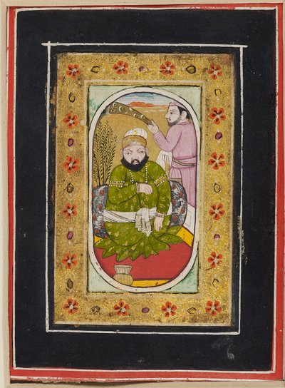 حاكم يرتدي جمعة خضراء حضرها حامل مشور ، أواخر القرن الثامن عشر بواسطة غير معروف