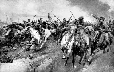 القوزاق الروس يهاجمون الجيش الألماني ، بروسيا الشرقية ، الحرب العالمية الأولى ، 1914 بواسطة غير معروف
