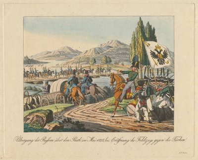 يعبر الجيش الروسي نهر بروث إلى مولدافيا في مايو 1828 ، 1829 بواسطة غير معروف