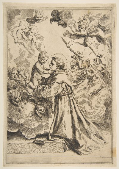 القديس أنطونيوس بادوا يعبد المسيح الطفل في المجد ، نسخة بعد كانتاريني ، كاليفورنيا. 1640 أو بعد ذلك. بواسطة غير معروف