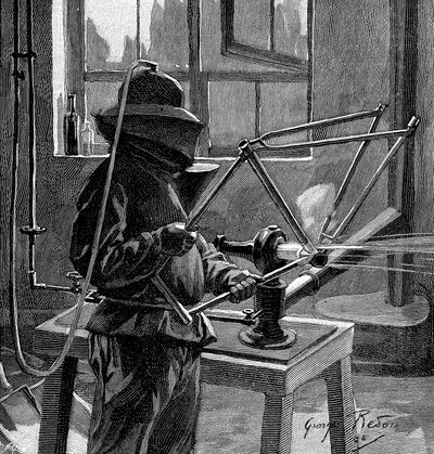 السفع الرملي لمفاصل إطار دراجة ، فرنسا ، 1896 بواسطة غير معروف