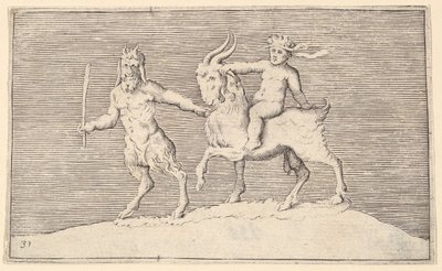 الماعز الرائد Satyr الذي يركب عليه الرضيع ، تم نشره تقريبًا. 1599-1622. بواسطة غير معروف