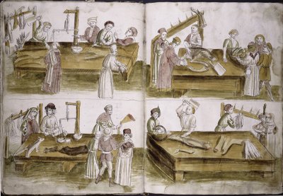مشهد من حياة السوق مع الجزارين من: Ulrich Richental Chronicle of the Constance، 1414-1418 بواسطة غير معروف
