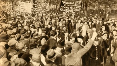المسيرات الاسكتلندية ، احتجاجات اختبار وسائل ، هايد بارك ، لندن ، 1932 ، 1933. بواسطة غير معروف