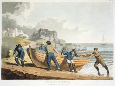 قام البحارة بسحب زورق مبني من الكلنكر إلى الشاطئ ، 1821 بواسطة غير معروف
