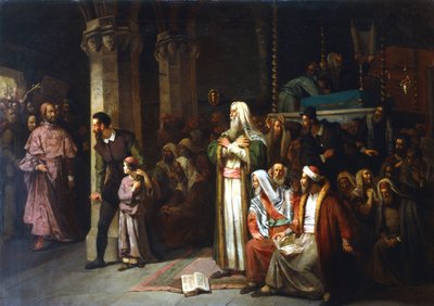 الخدمة في الكنيس أثناء قراءة التوراة ، 1868 بواسطة غير معروف