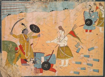 Shiva Intercedes for Vanasura: Scene from Aniruddha Usha Section of Krishna Lila، c. 1840. بواسطة غير معروف