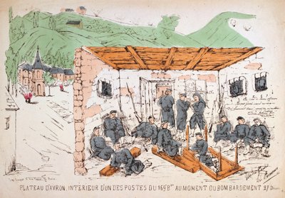 جنود داخل مبنى أثناء قصف الحرب الفرنسية البروسية ديسمبر 1870 بواسطة غير معروف