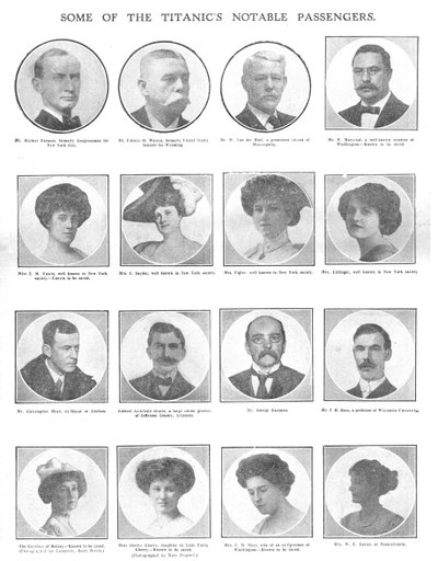 بعض ركاب تايتانيكس البارزين ، 20 أبريل 1912. بواسطة غير معروف