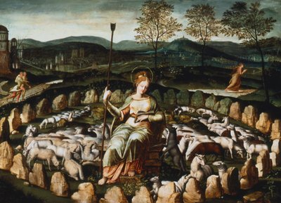 St Genevieve gardant ses moutons St Genevieve تشاهد قطيعها ، القرن السادس عشر بواسطة غير معروف