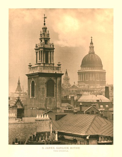 سانت جيمس ، Garlick Hithe ، The Steeple ، منتصف أواخر القرن التاسع عشر. بواسطة غير معروف