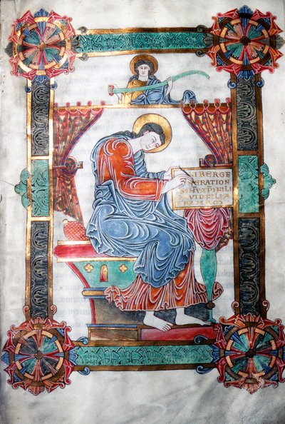 القديس ماثيو يكتب إنجيله ، العمل الأنجلو سكسوني ، c1062-65. بواسطة غير معروف