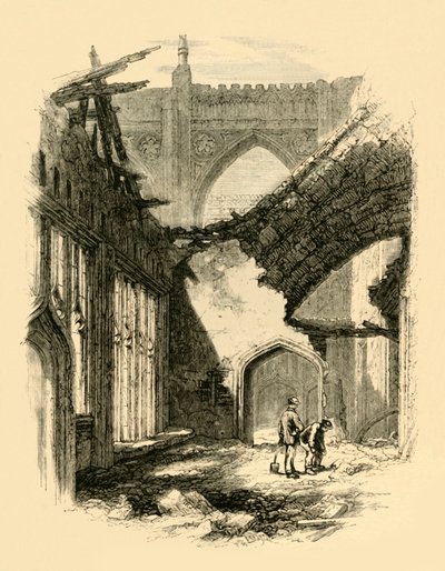 مصلى القديس ستيفنس. - الداخلية بعد الحريق ، 1881. بواسطة غير معروف