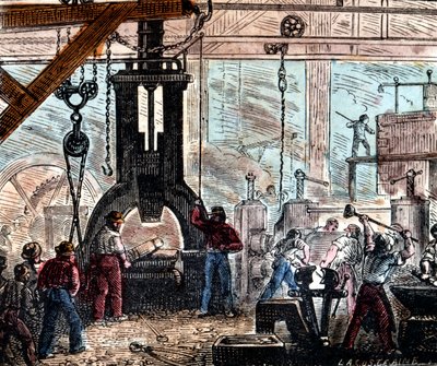 مطرقة بخارية تستخدم في مصانع الحديد ، فرنسا ، 1867 بواسطة غير معروف