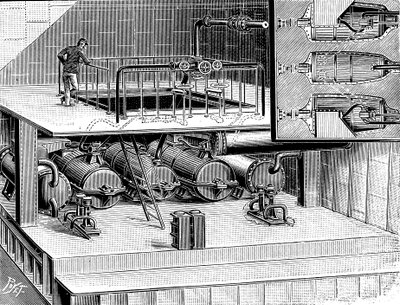 التوربينات البخارية المجهزة في سفينة دوفر باكيت ، 1904 بواسطة غير معروف