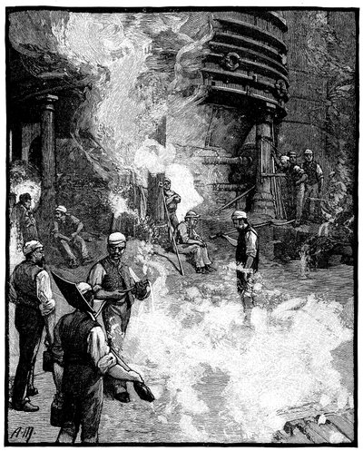 التنصت على أفران الصهر ، وصب الحديد في الخنازير ، وأعمال الحديد والصلب Siemens ، ويلز ، 1885 بواسطة غير معروف