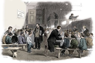 تعليم الأولاد القراءة في مدرسة Ragged School Union ، لامبيث ، لندن ، 1868 بواسطة غير معروف