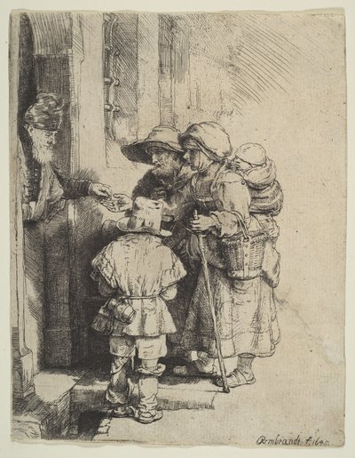 The Blind Hurdy-Gurdy Player وصدقات تلقي العائلة ، 1648. بواسطة غير معروف