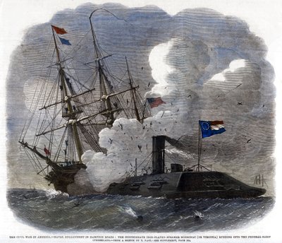 الحرب الأهلية في أمريكا - الاشتباك البحري في طرق هامبتون ... ، 1862 بواسطة غير معروف