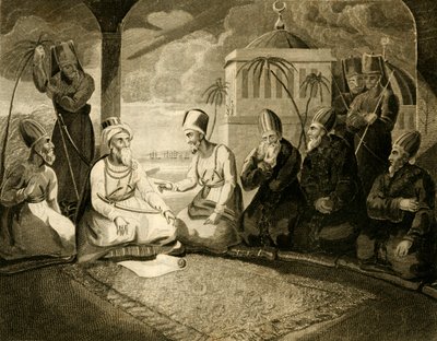 داي الجزائر يستشير مجلسه حول وصول الأسطول الإنجليزي 1816. بواسطة غير معروف
