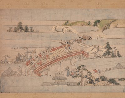 المشهد الأخير من قصة طويلة في ليلة خريفية Aki no yonaga monogatari، ca. 1400. بواسطة غير معروف