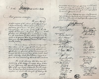 نسخة فيتزويليام من عريضة غصن الزيتون ، 1775 بواسطة غير معروف
