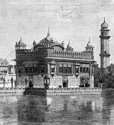 المعبد الذهبي وبحيرة الخلود في أمريتسار ، الهند ، 1895 بواسطة غير معروف