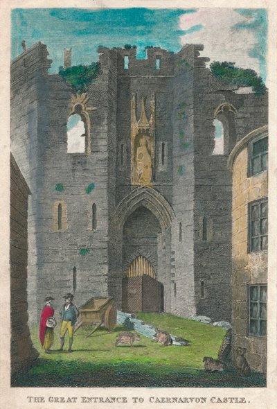 المدخل الكبير لقلعة Caernarvon ، 1808. بواسطة غير معروف