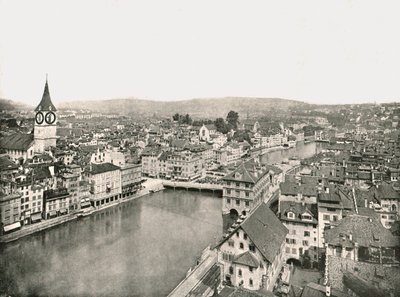 The Grosse Stadt and Kleine Stadt مقسومًا على نهر Limmat ، زيورخ ، سويسرا ، 1895. بواسطة غير معروف