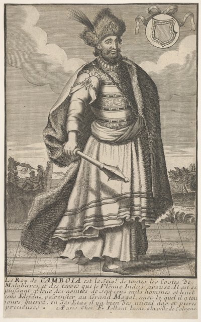 ملك كمبوديا واقفا مع صولجان في يده اليمنى ، كاليفورنيا. 1670-1700. بواسطة غير معروف
