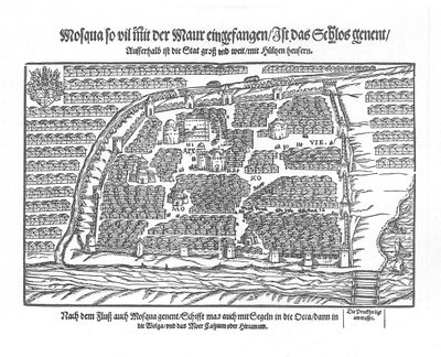 خريطة موسكو من Moscouiter History Wonderful by Sigmund von Herberstein ، 1567 بواسطة غير معروف